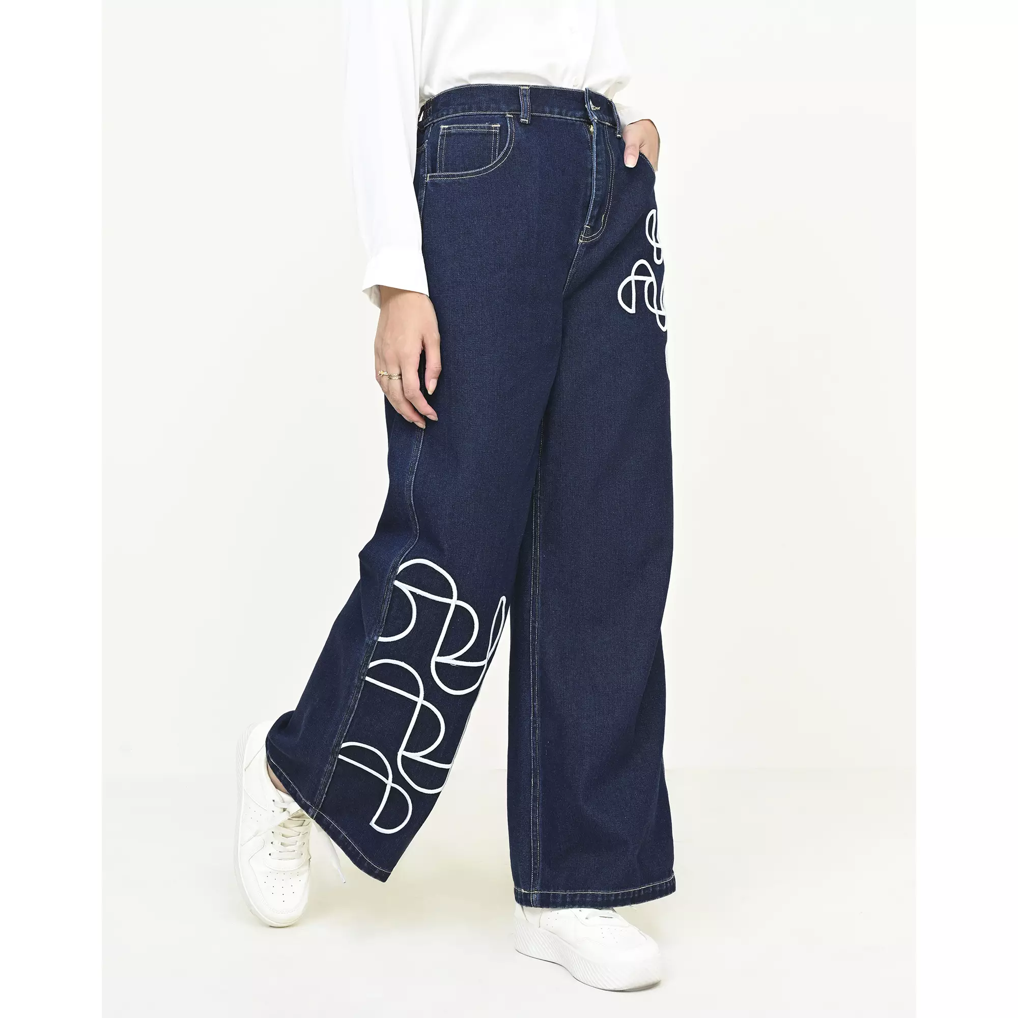 Geulis.id LOOMY DENIM PANTS / CELANA WANITA - DARKDENIM