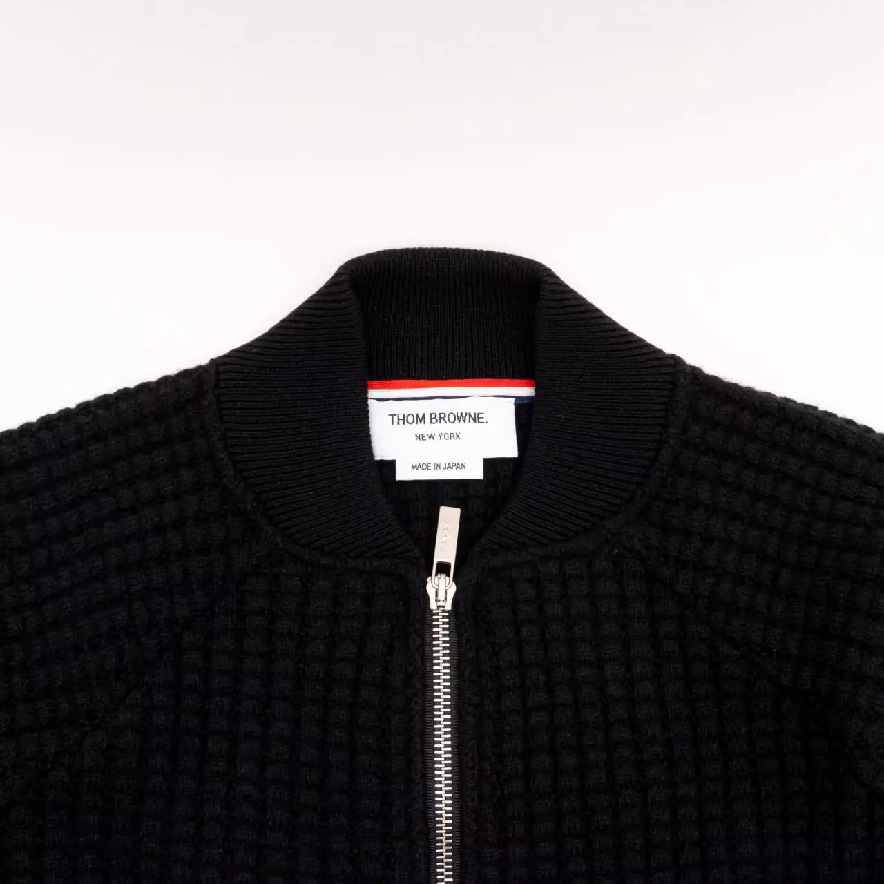 Wool Waffle Raglan 4-Bar Bomber Jacket Black