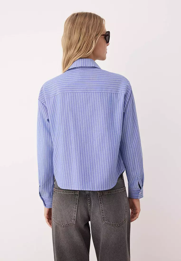 Blue-Multicolored Jacket Collar Oversize Striped Woven Shirt Twoaw26Go00020