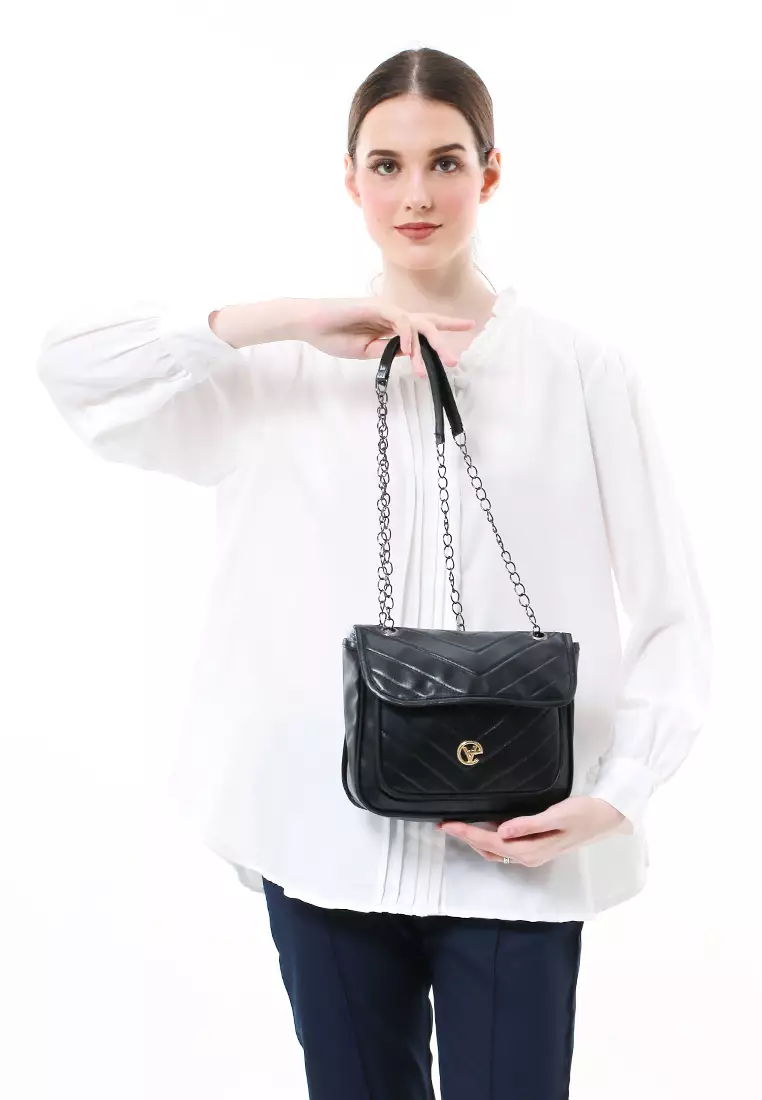 Devira Tas Selempang Bordir Tali Rantai Design Simple Premium Quality - Black