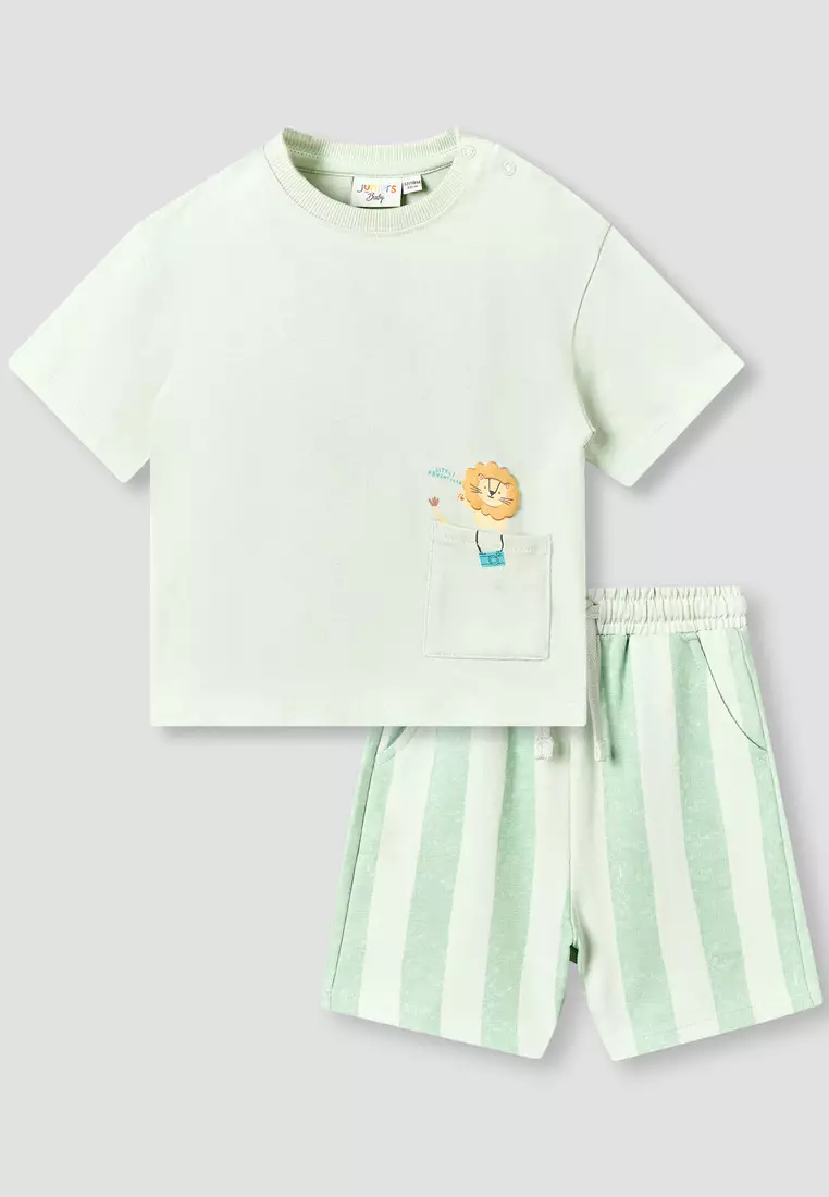 Babyshop Juniors Crew Neck Short Sleeve T-Shirt And Shorts Set With Lion Print
