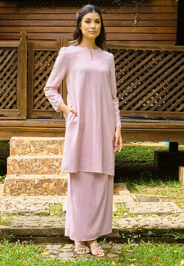 PREMIUM COTTON Norisa Blouse & Skirt - Pink Check