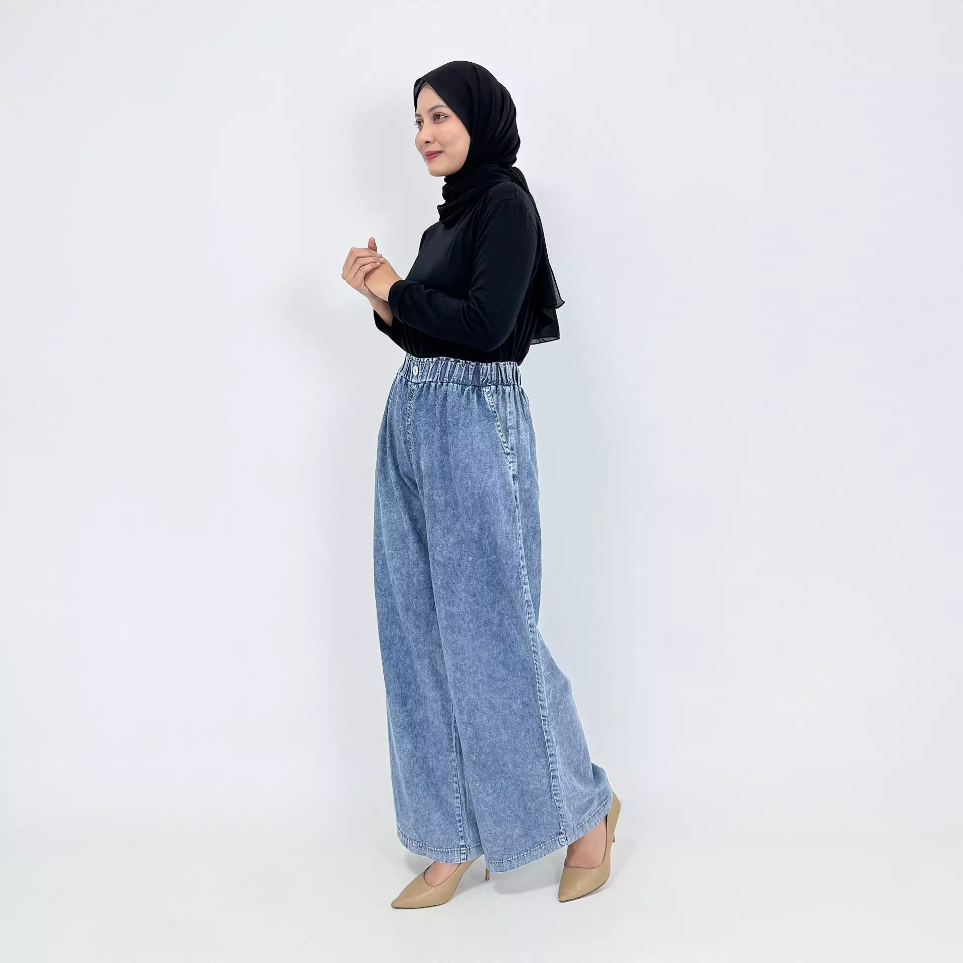Keisya Wide Leg Pants [SNOW BLUE] Celana Panjang Jeans Muslim Wanita Size L-XXL