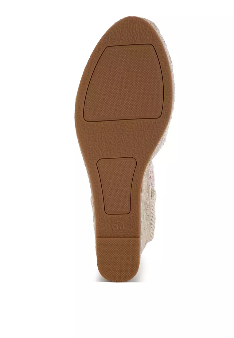 Tweed Round Toe Woven Wedges In Pink