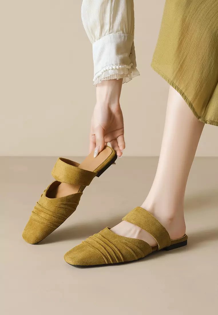 Pleated Suede Mules WW206-2