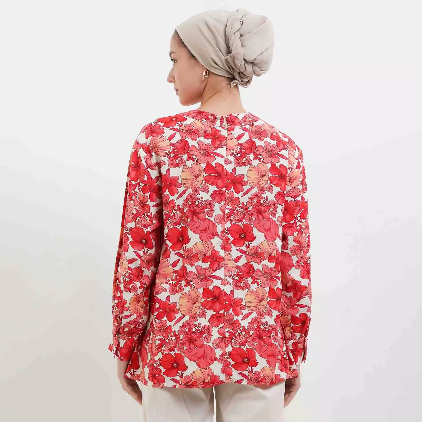 MFMW Calsun Atasan Blouse Merah Motif Bunga