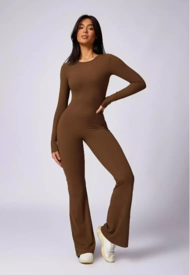 Selene Open Back Flare Jumpsuit – Sculpting Fit Premium Stretch Women Gym to Streetwear