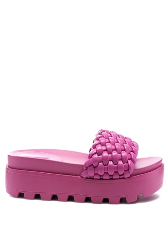 London Rag red Platform Slides with Woven Textured Straps in Fuchsia 08EA0SHF616C1CGS_1