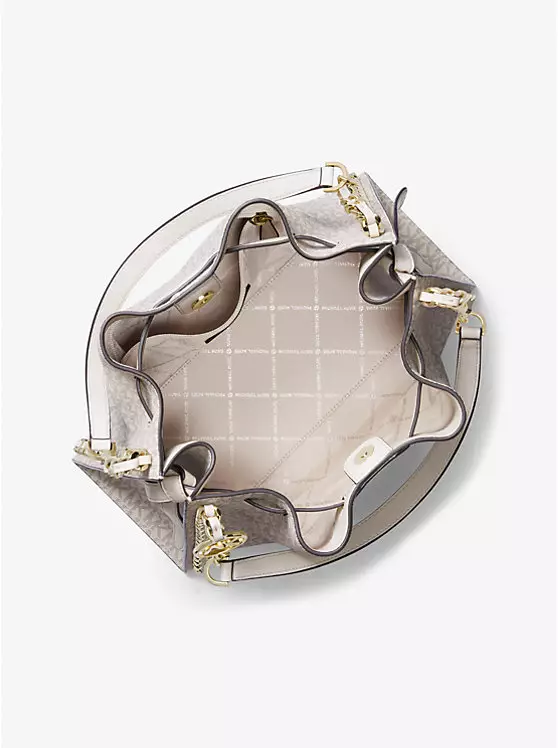 Michael Kors Mina Large Signature Logo Chain Shoulder Bag Light Cream Multi