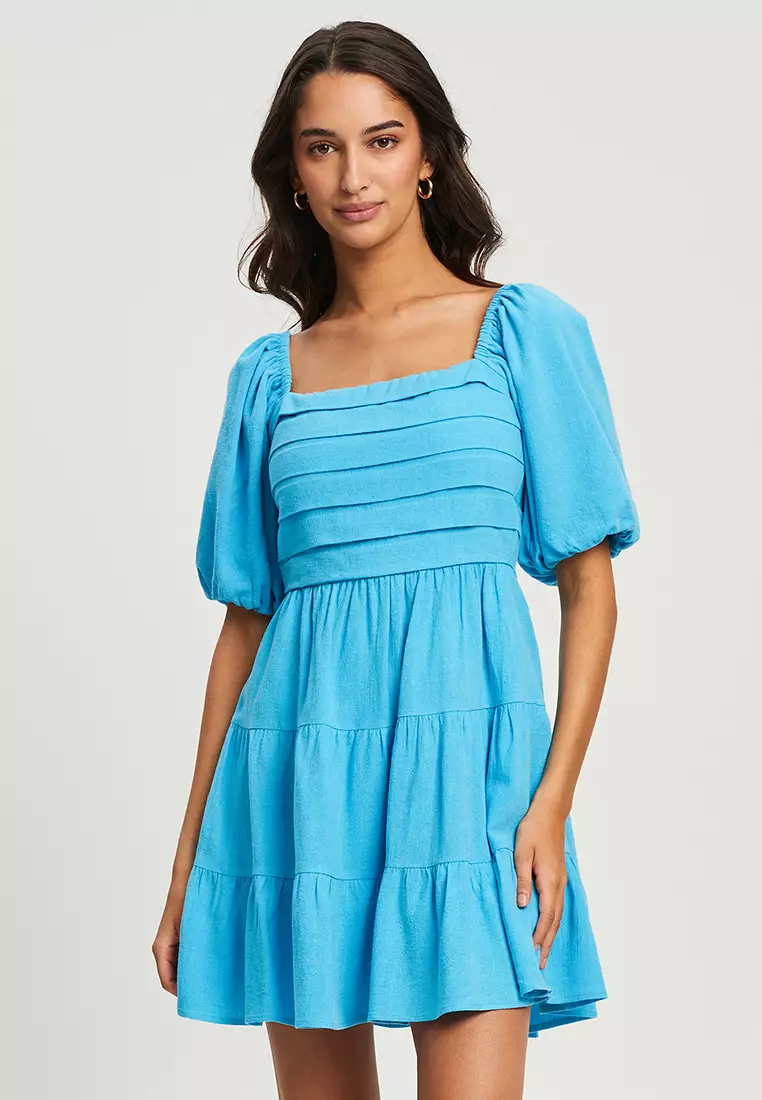 Sienna Halter Neck Ruffle A-Line Mini Dress in Blue