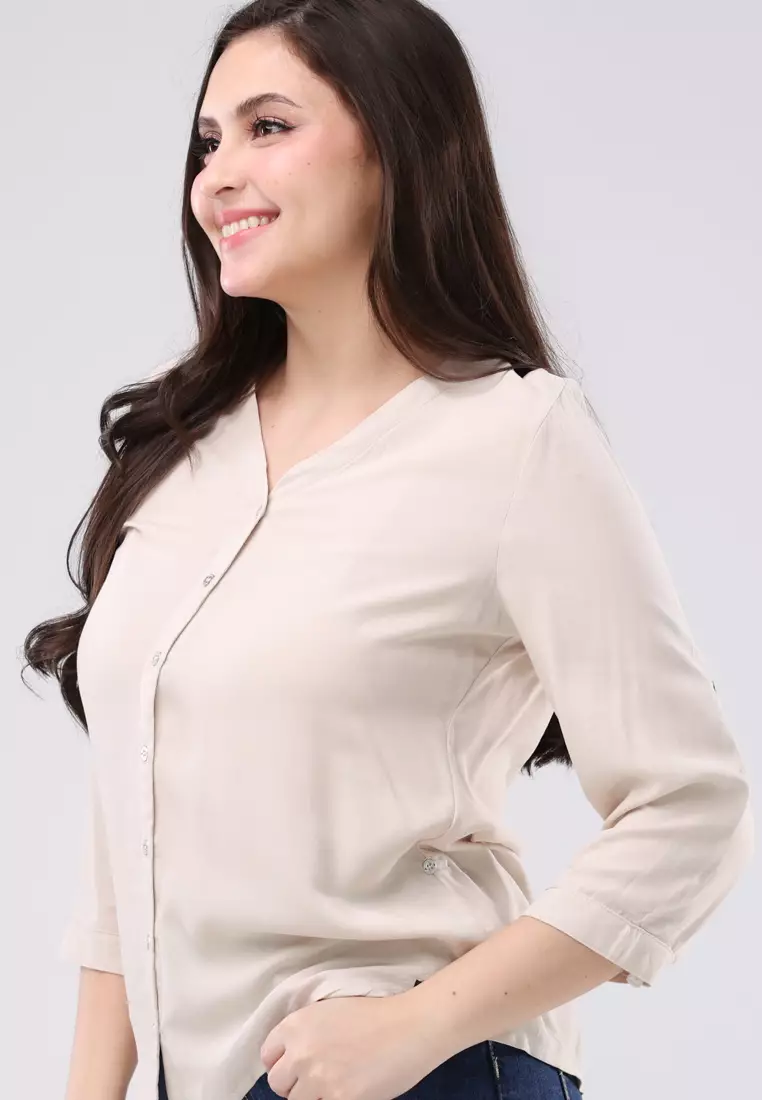 Woven Plain Rayon 3/4"blouse