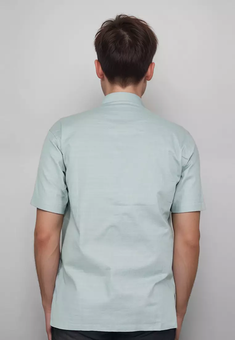 Crocodile KOKO 1106 Green - Linen Lengan Pendek Corak Tradisional Kemeja - Relax Fit