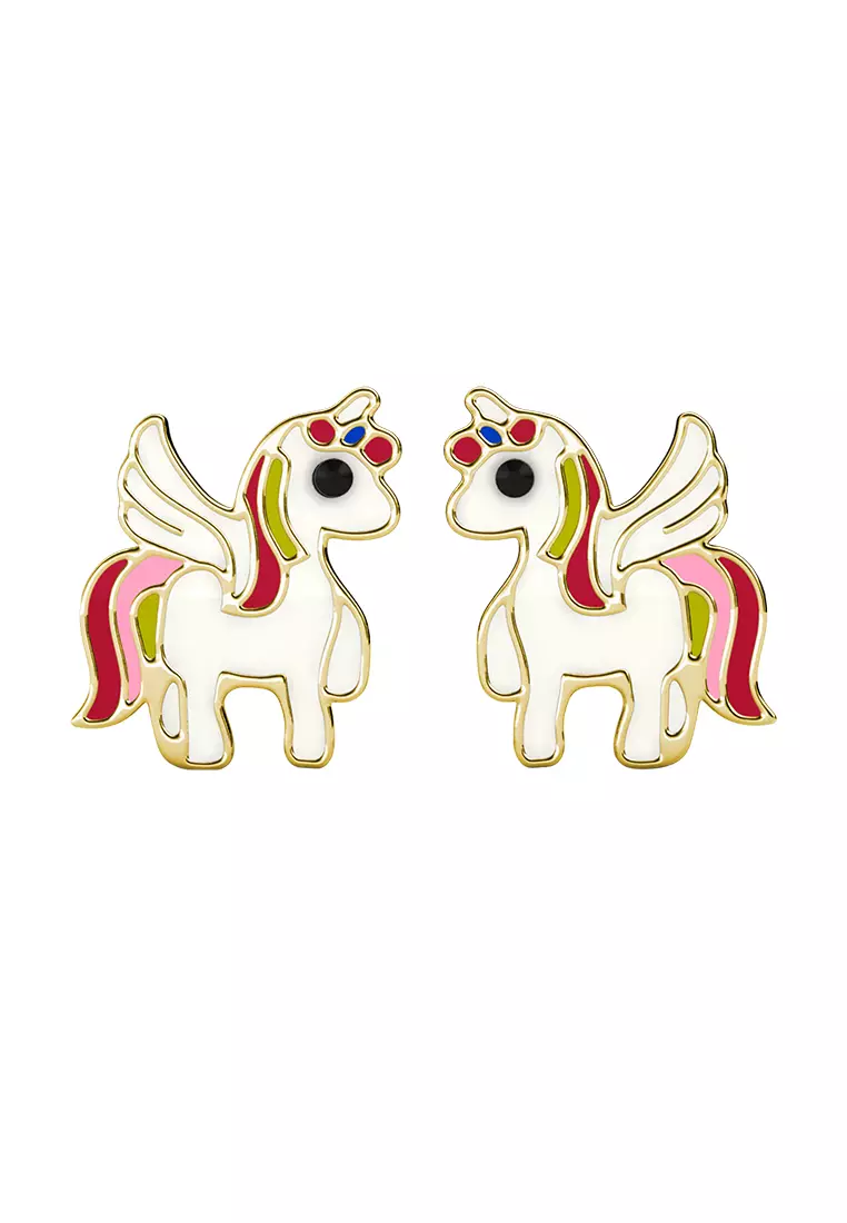 Her Jewellery Colorful Unicorn Earrings (Yellow Gold) - Luxury Crystal Embellishments plated with 18K Gold