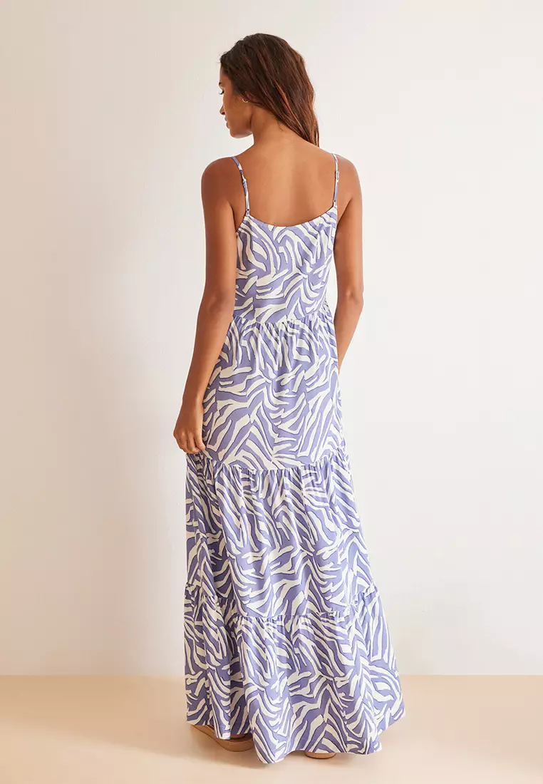 Long Blue Zebra Ruffle Dress