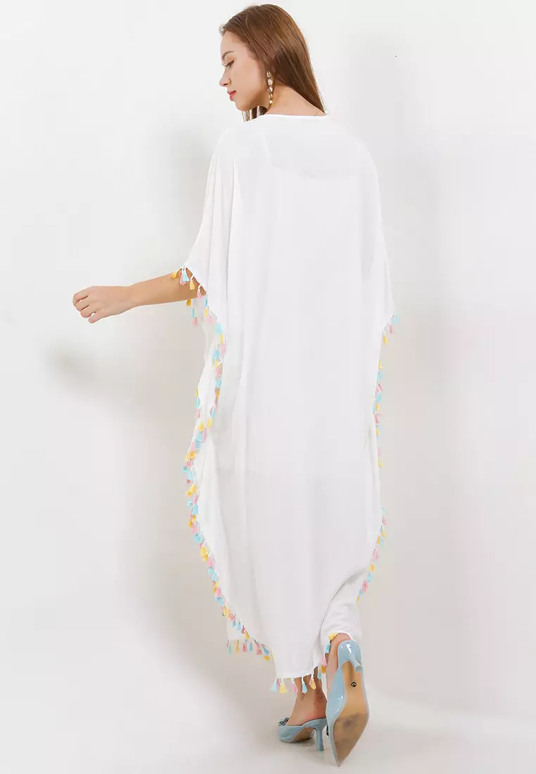 Mc Embroidered Kaftan With Tassel & Mirror Detail