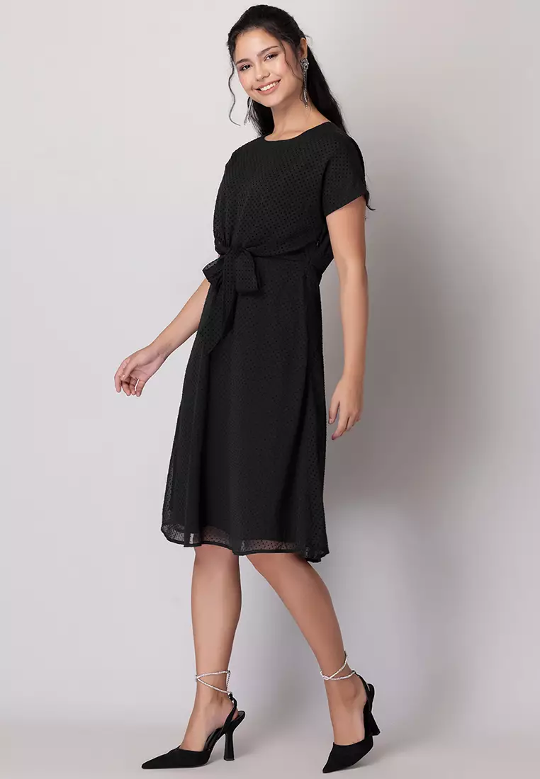 Black Front Tie Up Mini Dress