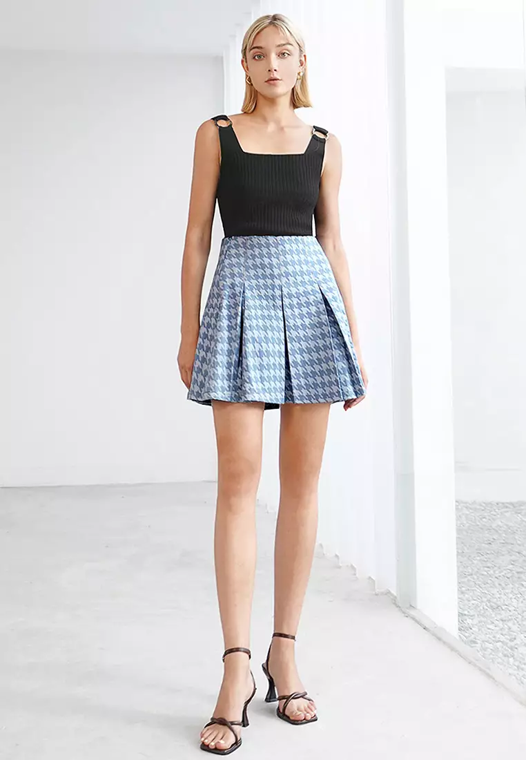 Grey houndstooth pleated top skirt