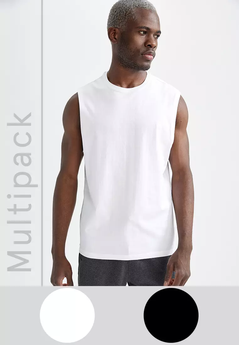 Buy DeFacto 2-Pack Regular Fit Basic Sleeveless Cotton Singlets in WHITE  2024 Online