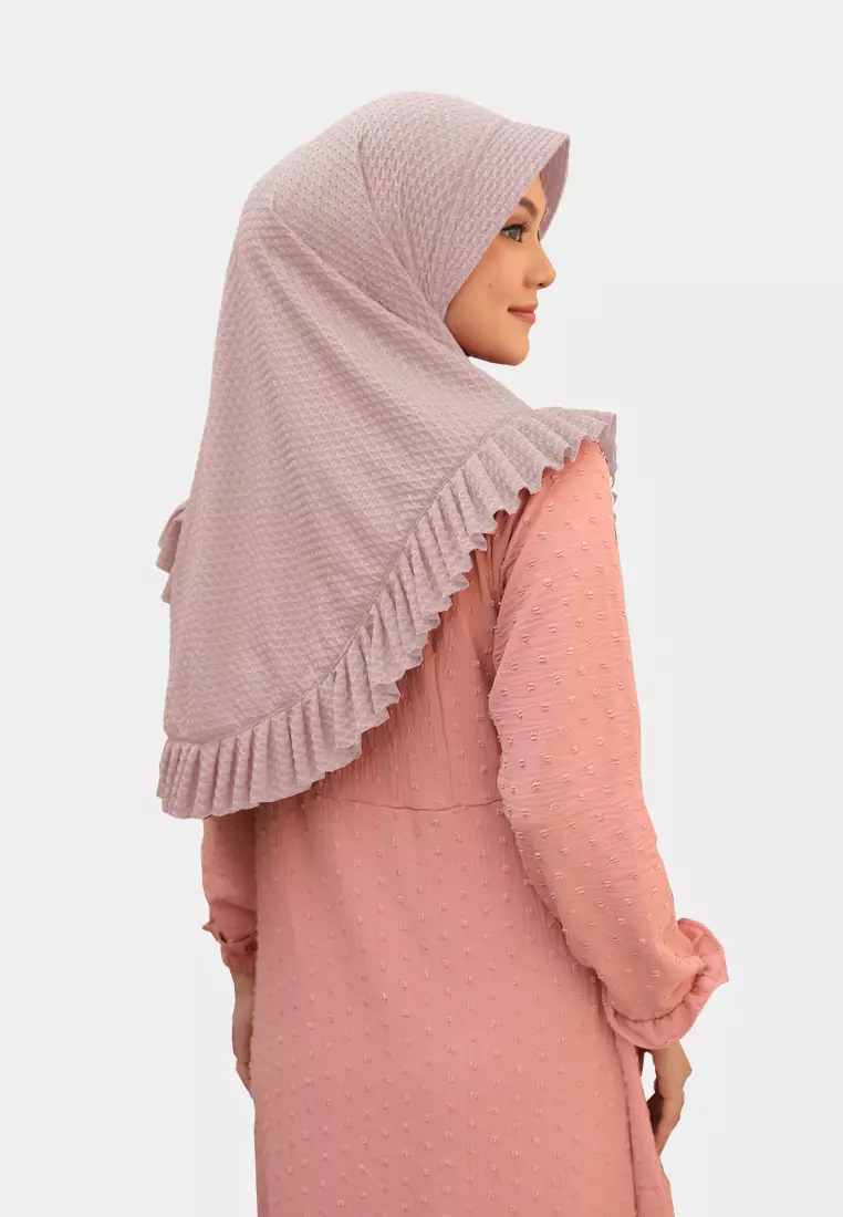 Cotton Bee - Sabeen Bergo Ruffle | Hijab Instan | Bergo Pad | Daily Hijab - Muted Pink