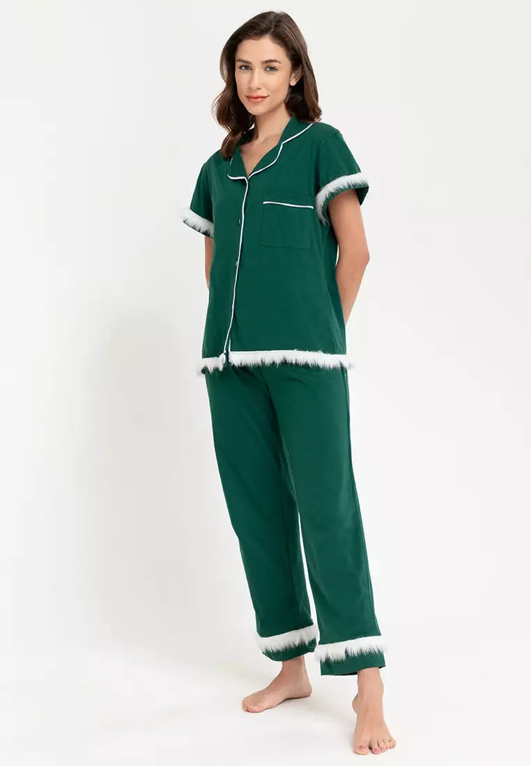 Buy moondaze Beth Short Sleeve Pajama Set With Fur Trimmings 2024 Online