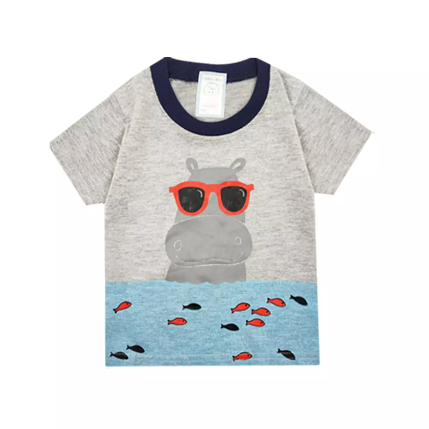 Wakakids Baju Bayi Anak Laki Laki Setelan Celana Kaos Usia 6 Bulan Hingga 12 Bulan Motif Hippo 3313 Navy