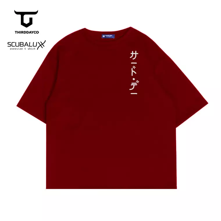 THIRDDAY Kaos Oversize Unisex Bahan Scuba  "katakana pixver" maroon MTY13