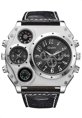 Oulm black and silver OULM Very Large Men's Quartz Watch - 50x58mm - Steel case, Black Dial, Black strap 923B7AC6E12A5FGS_1
