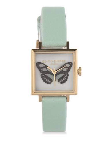 Woodland Square Butterfly, Mint & Gold