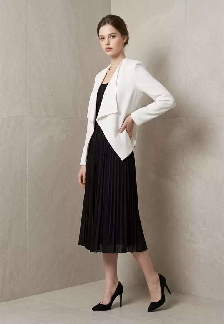 Collarless Draped Open-Front Blazer