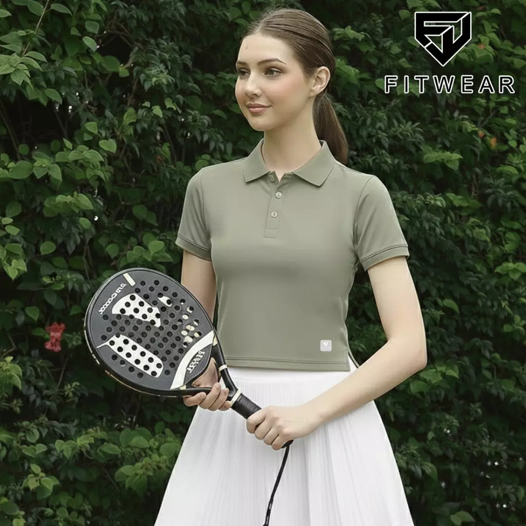 Fitwear Kaos Olahraga Padel Tennis Wanita OPHELIA SHORTSLEEVE POLO SHIRT - SAGE GREEN