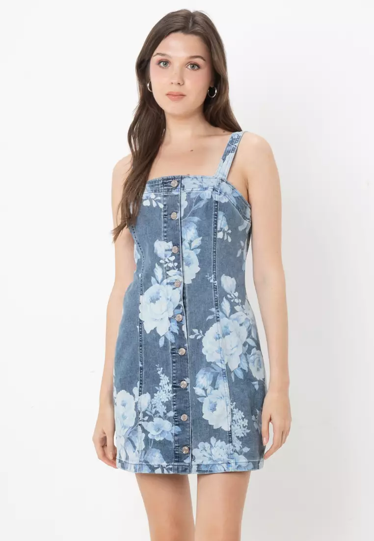 DENIM LIKE FLOWER DRESS AMERI DENIM LIKE FLOWER DRESS