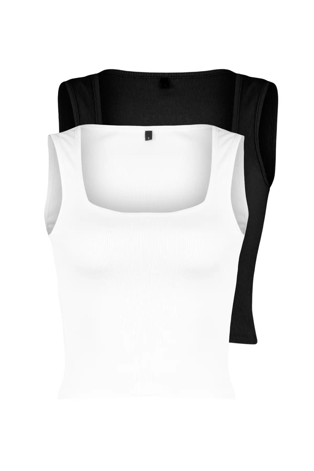 Black & White 2-Pack Fitted Ribbed Elastic Knitted Blouse TWOSS24BZ00583