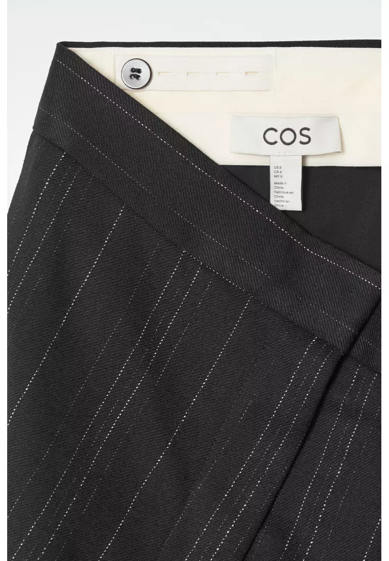 RELAXED PINSTRIPED BARREL-LEG TROUSERS