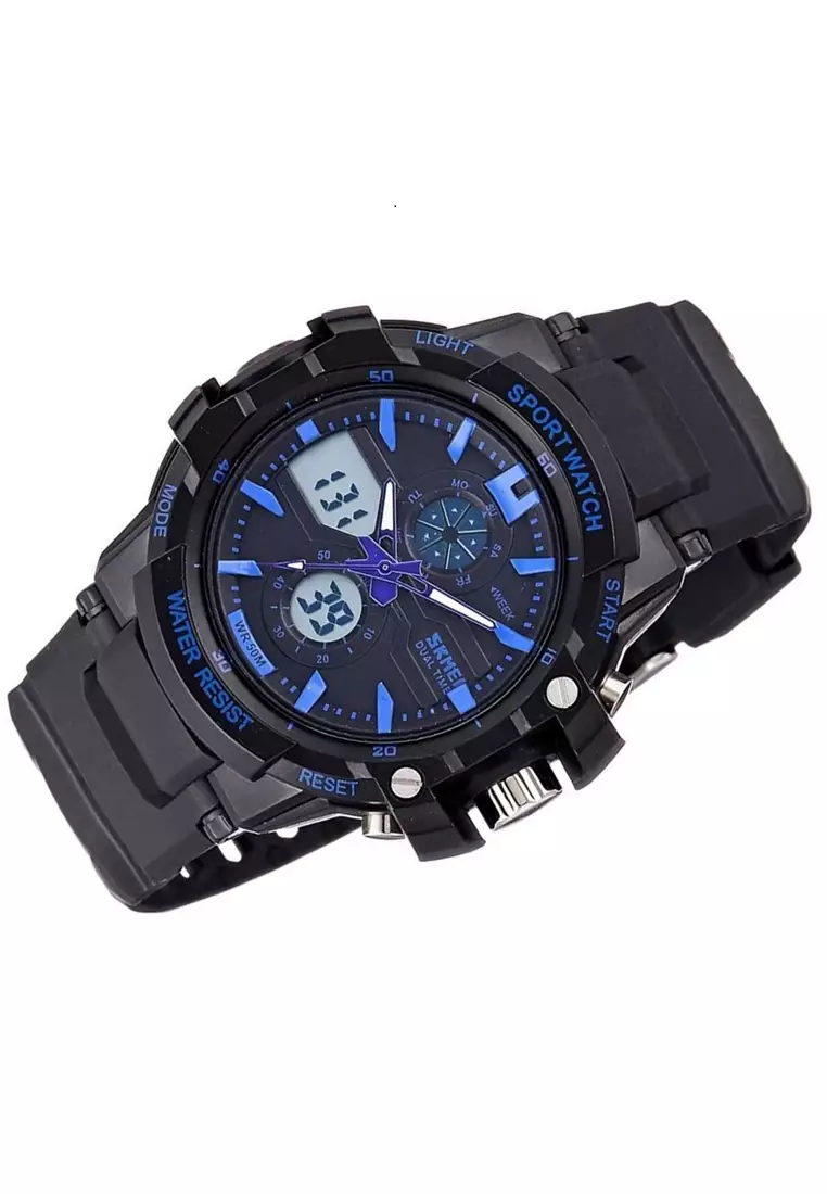 Jam Tangan Sport Pria Analog Stopwatch Waterproof Strap Tali Material Silicon KH01 ORIGINAL