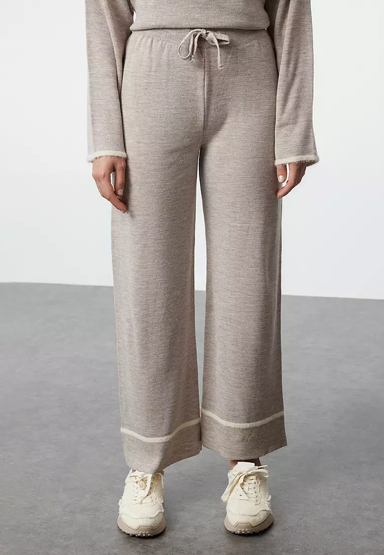 Mink Wide Pattern Hairy Yarn Garnished Knitwear Bottom-Top Set TWOAW24AU00099