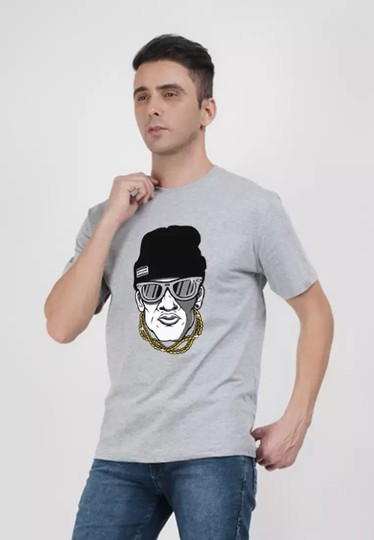 嘻哈男士灰色棉质短袖圆领街头休闲 T 恤