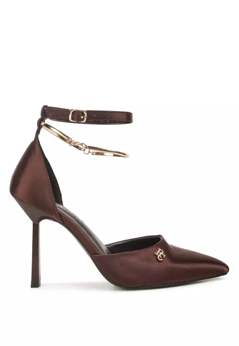 Discount on London Rag  shoes - SKU: Dark Brown Satin High Heeled Anklet Sandals