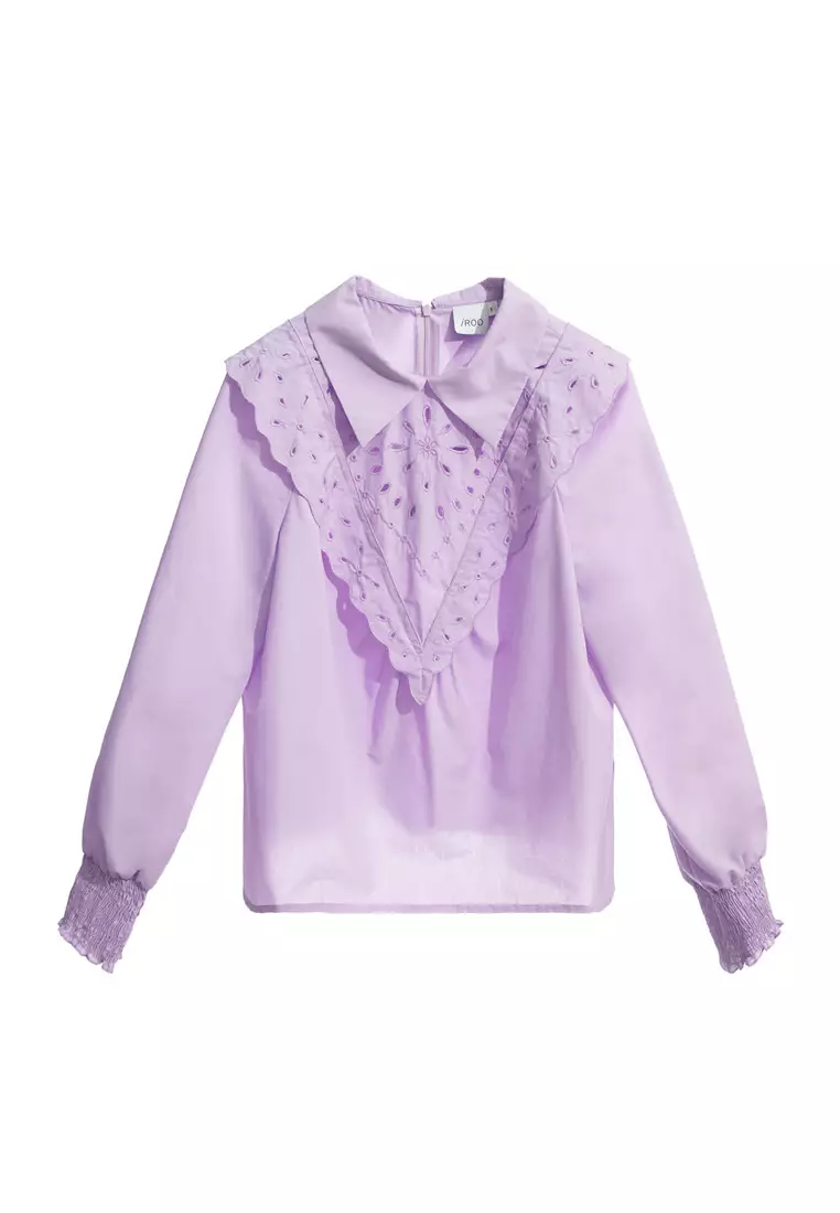 Hollow Out Detail Purple Blouse