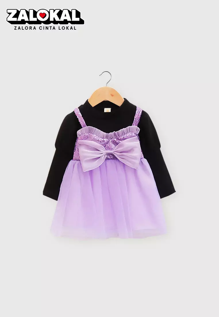 Dress Bayi Anak Perempuan Lengan Panjang Pita Gaun Rok Tutu Korean Style Import 4305 Venrz Ungu