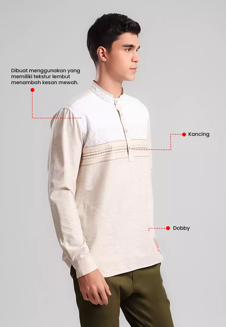 MANZONE - Kemeja Koko Lengan Panjang Pria Hosseni Comfort Fit - Khaki Warna Khaki