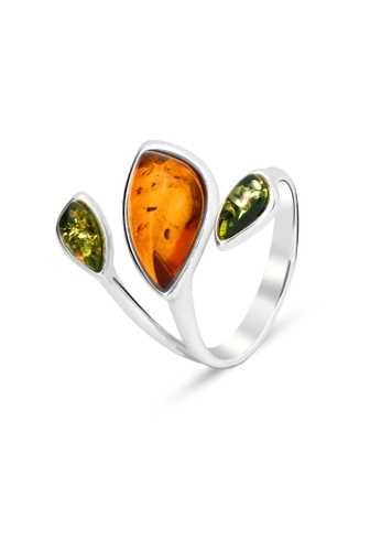 Millenne silver MILLENNE Multifaceted Baltic Amber Triad Silver Adjustable Ring with 925 Sterling Silver AC01FACC679886GS_1