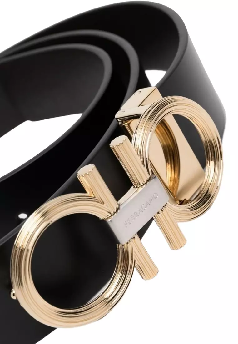 Reversible and adjustable Gancini Belt in Black/Brown