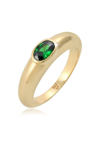 ELLI GERMANY gold Ring Band Ring Solitaire Oval Green Zirconia Crystal Gold Plated 9C36AAC5AB064DGS_1
