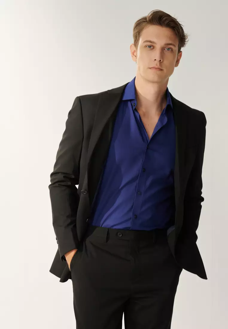 Dark Blue Herringbone Slim Shirt