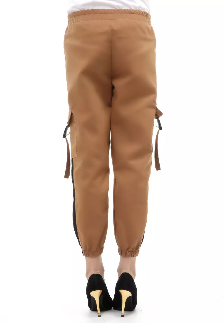 Jourel Celana Panjang Kasual Wanita Jogger Cargo Pants Plered Line Material Cotton ORIGINAL - Mocca Black