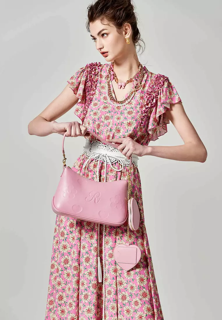 Floral Print With Flutter Sleeve Maxi Dress