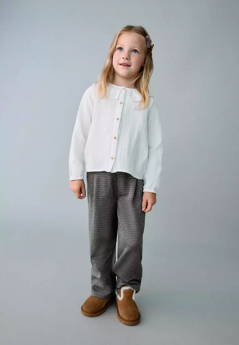 Houndstooth Print Straight Trousers