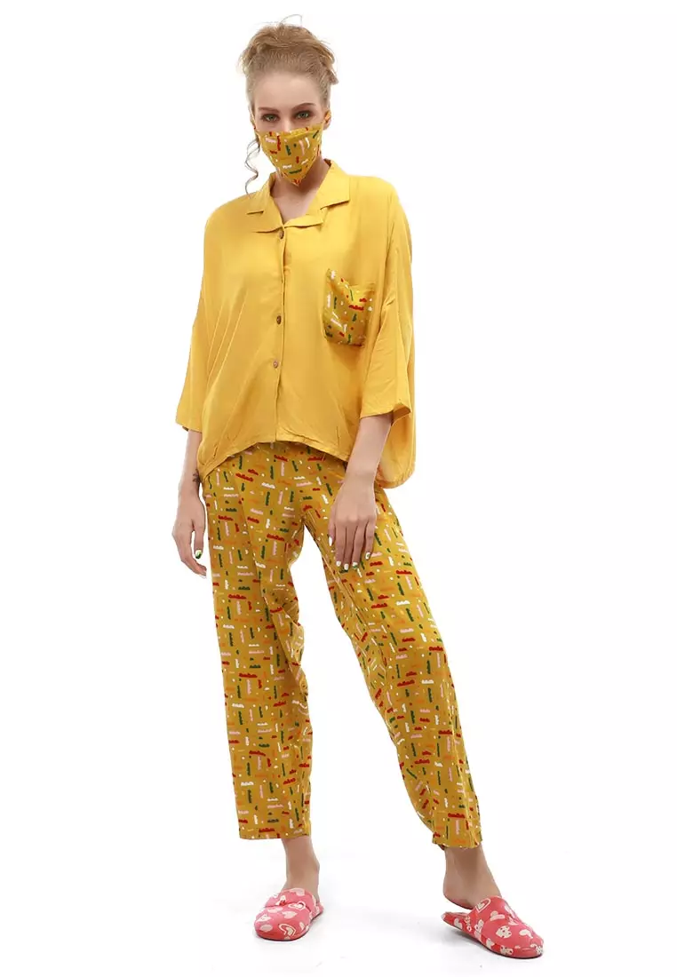 Vance Pajamas Setelan Baju Tidur Wanita Lengan Panjang Material Rayon ORIGINAL - Mustard