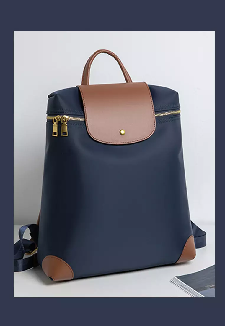 Color Matching Nylon Oxford Patch Faux Leather Backpack (Large Size) JW CL-C9152