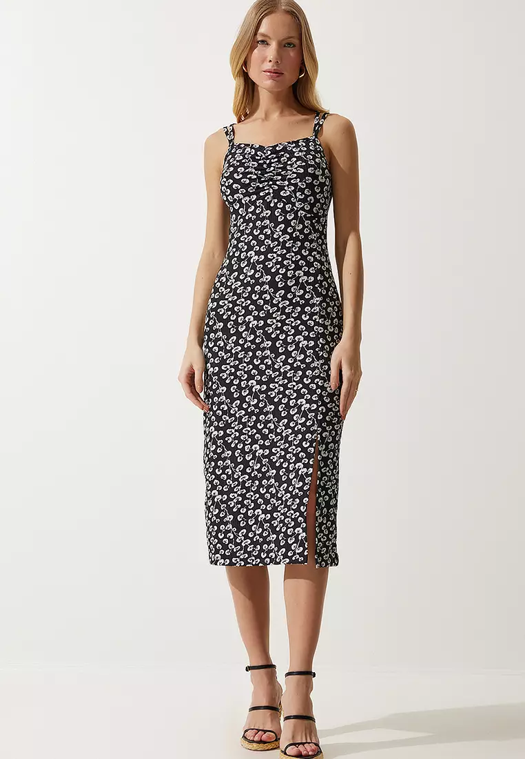 Patterned Double Strap Knitted Dress